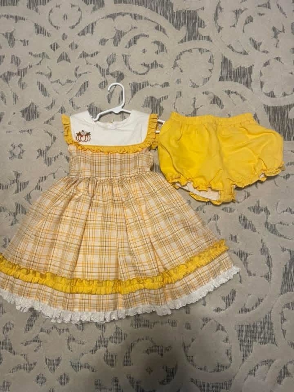 Sunshine Plaid Ruffle Dress with Matching Bloomers - Yellow